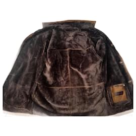 Pierre Cardin-Original Shearling Lammfell Sheepskin Mouton Lamb Velour Brown Lammy Coat, Size L-Brown