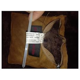 Pierre Cardin-Original Shearling Lammfell Sheepskin Mouton Lamb Velour Brown Lammy Coat, Size L-Brown