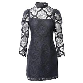 Sandro Paris Herz Spitze Kleid Hoher Kragen Schwarz Schwarz