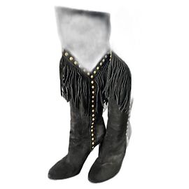 Saint Laurent Fringe Boots Black Deerskin Black