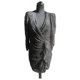 Vestido Ba&Sh Preto com Bolinhas Brancas de Viscose Preto