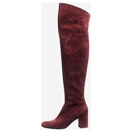 Saint Laurent-Burgundy suede thigh-high boots - size EU 37-Dark red
