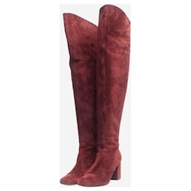 Saint Laurent-Burgundy suede thigh-high boots - size EU 37-Dark red