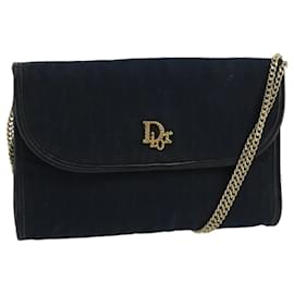 Christian Dior-Christian Dior Trotter Canvas Chain Shoulder Bag Gold Navy Auth mr622-Golden,Navy blue