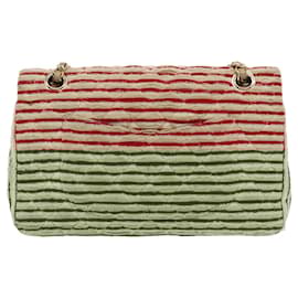 Chanel-CHANEL Matelasse Chain Border Shoulder Bag Canvas Red Gold beige CC Auth 98535-Red,Beige,Golden