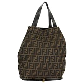 Fendi-FENDI Zucca Canvas Tote Bag Brown Black gold Auth 98581-Brown,Black,Golden