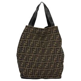 Fendi-FENDI Zucca Canvas Tote Bag Brown Black gold Auth 98581-Brown,Black,Golden