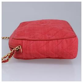 Chanel-CHANEL Chain Shoulder Bag Canvas Red Gold CC Auth bs19429-Red,Golden