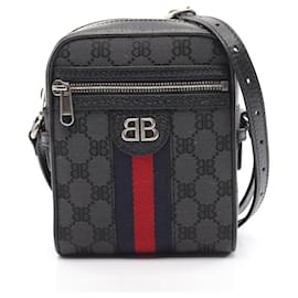 Balenciaga-Balenciaga x Gucci Hacker Canvas Leather Shoulder Bag-Black