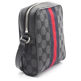 Balenciaga-Balenciaga x Gucci Hacker Canvas Leather Shoulder Bag-Black