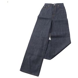 Calças de denim de cintura alta em couro de bezerro e algodão Loewe Outro