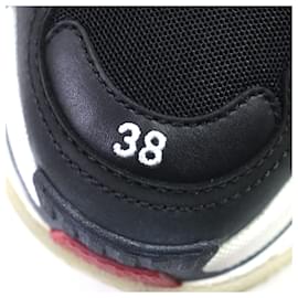 Balenciaga-Balenciaga Triple S Logo Leather Nylon Sneakers-Black