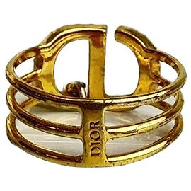 Anel de metal dourado com strass e pérolas Dior Dourado