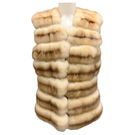 Autre Marque-Tan Reversible Lace Trimmed Sable Fur and Cashmere Knit Vest-Camel
