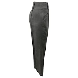Fendi-Fendi Grey Tailored Cropped Flared Wool Trousers-Grey