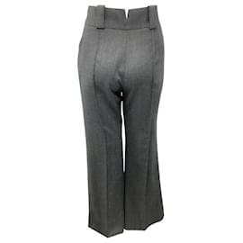 Fendi-Fendi Grey Tailored Cropped Flared Wool Trousers-Grey