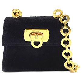 Salvatore Ferragamo Suede Gancini Mini Chain Shoulder Bag Black