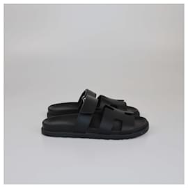 Hermès-HERMES Flats T.EU  Leather-Black