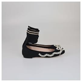 Fendi-Fendi Black Knit Pearl Embellished Ballet Flats-Black