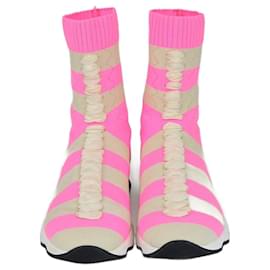 Fendi-Fendi Pink/Beige Stripes Knitted Boots-Beige