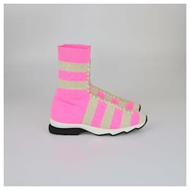 Fendi-Fendi Pink/Beige Stripes Knitted Boots-Beige