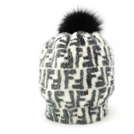 Fendi Mink Fox Fur Hat Black White FNX085 Other