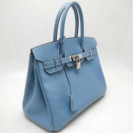 Hermès-Hermes Birkin 30 Handbag in Blue Jean-Blue