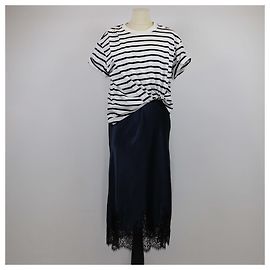 Vestido combo de camiseta drapeada listrada preto/branco 3.1 Phillip Lim Preto