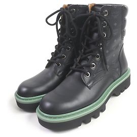 MCM Visetos Logo Leather Ankle Boots Black Black