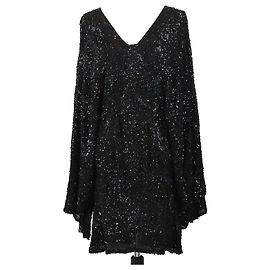 Elie Saab Black Sequins V Neck Mini Dress Black