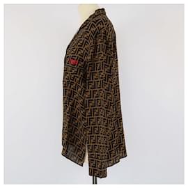 Fendi-Fendi Brown FF Print Twill Shirt-Brown