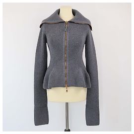 Grauer gerippter Strickcardigan von Alexander McQueen Andere