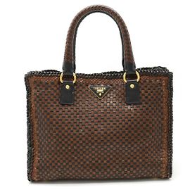Prada Madras Leder Tote-Handtasche BN2114 Schwarz