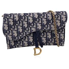 Dior-Christian Blue Jacquard Oblique Canvas WOC Small Saddle Bag-Blue
