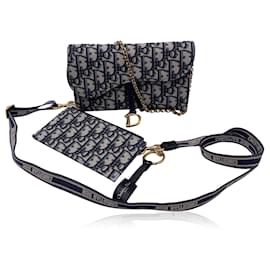 Dior-Christian Blue Jacquard Oblique Canvas WOC Small Saddle Bag-Blue