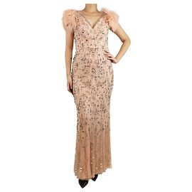 Jenny Packham Peach Bellini Kleid mit Federbesatz - Größe UK 14 Pink