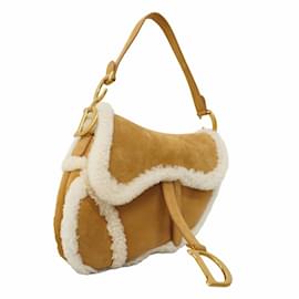 Christian Dior-Christian Dior Beige and White Mouton Saddle Handbag-White,Beige