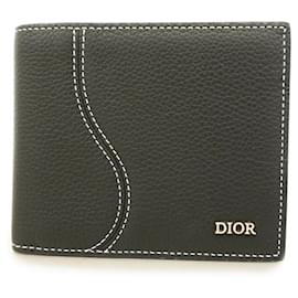 Christian Dior-Christian Dior Black Leather Bi-Fold Wallet-Black