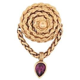 BROCHE VINTAGE YVES SAINT LAURENT RIVE GAUCHE REDONDO DORADO Y PENDIENTE DE PIEDRA Dorado