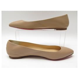 Christian Louboutin-NINE CHRISTIAN LOUBOUTIN ELOISE BEIGE LEATHER BALLET FLATS SIZE 38-Beige