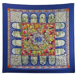 Hermès SCIALLE HERMES I GIARDINI DI ANDALUSIA HONORE QUADRO 90 IN SETA BLU Blu