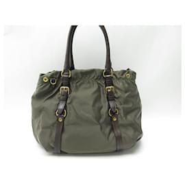 Prada-PRADA CABAS AC285 KHAKI NYLON 34CM SHOULDER BAG GREEN TOTE BAG-Khaki
