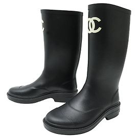 NINE CHANEL RAIN BOOTS CC LOGO 36 RUBBER BOOTS SHOES Black