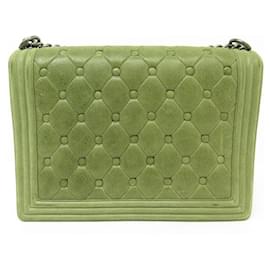 Chanel-CHANEL GRAND BOY QUILTED LEATHER GREEN SHOULDER BAG PURSE HAND BAG-Green