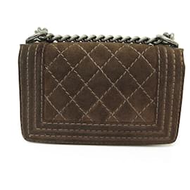 Chanel-CHANEL SMALL BOY BAG A67085 BROWN SUEDE SHOULDER PURSE HANDBAG-Brown