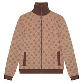 Gucci-Casaco piloto de malha jacquard GUCCI masculino marrom L-Castanho claro,Castanho escuro