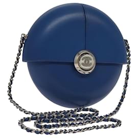 Chanel-CHANEL Chain Shoulder Bag Lamb Skin Blue CC Auth bs19049A-Blue