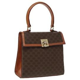 Céline-CELINE Macadam Canvas Hand Bag PVC Leather Brown Gold Auth mr619-Brown,Golden