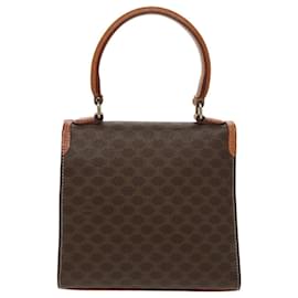 Céline-CELINE Macadam Canvas Hand Bag PVC Leather Brown Gold Auth mr619-Brown,Golden