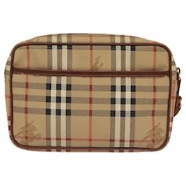 Autre Marque-Burberrys Nova Check Clutch Bag PVC Leather Beige Brown Gold Auth ti2218-Brown,Beige,Golden